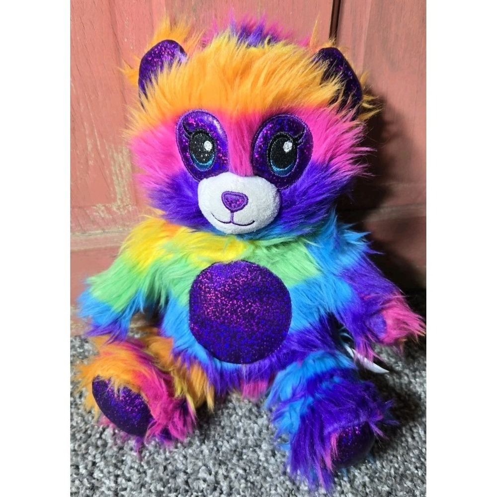 RARE Build A Bear Rainbow Bear 9" Plush Sparkle Color Craze Long Faux Fur BAB